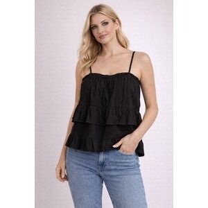 HT 360 Black Tiered Ruffle Tank L Cotton Adjustable Straps